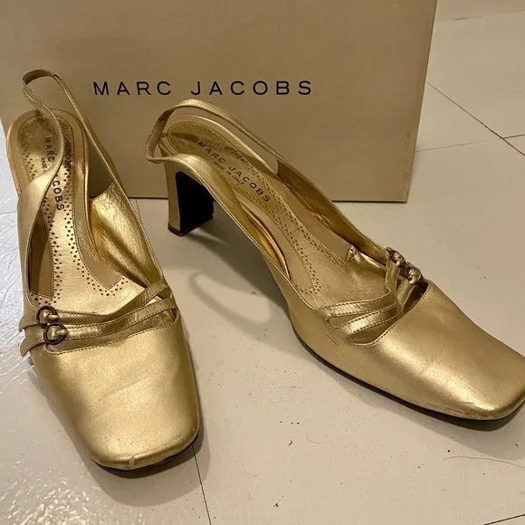 Marc Jacobs Gold Metalic slingback heels sandals size US EU